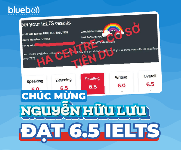 Chúc mừng Nguyễn Hữu Lưu xuất sắc đạt 6.5 IELTS