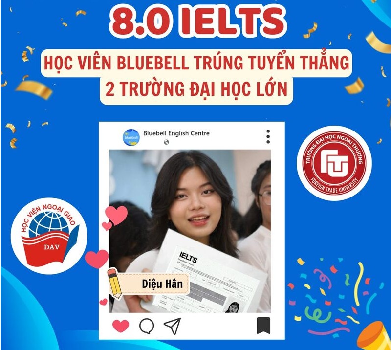 Học viên Diệu Hân 8.0 IELTS trúng tuyển thẳng 2 trường đại học TOP